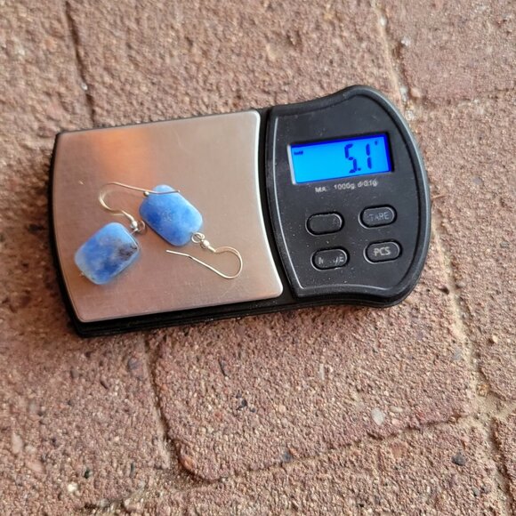 Natural blue opal faceted square 925 sterling silver dangle earrings - Picture 14 of 16